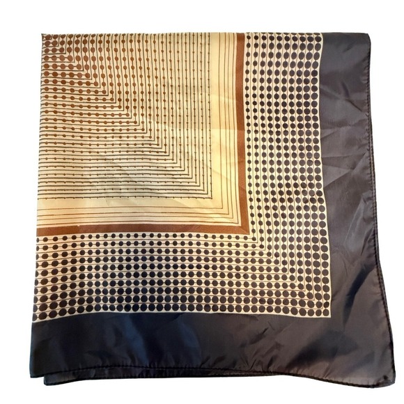 Vintage Nylon Brown Fall Scarf Patterned Square 27" Cream Wrap‎ - Picture 3 of 9